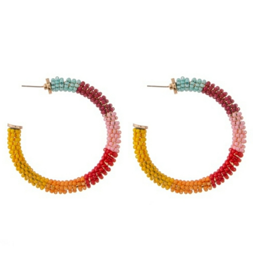 Hoops--Multicolored Seed Bead Wrapped